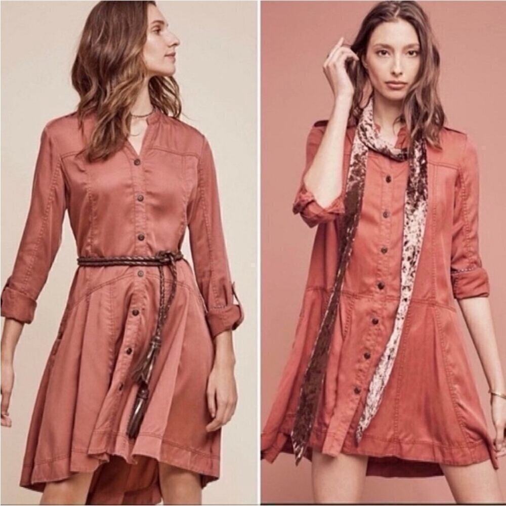 ANTHROPOLOGIE HOLDING HORSES Mariona High-Low Rusty Red Dress Jacket Tunic Sz 6